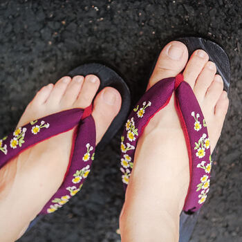 樱花绣花黑色木屐女日式凉拖cos日本人字拖厚底木拖鞋夏防滑和风 紫色