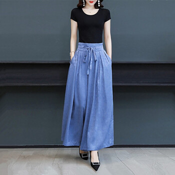 女夏季真丝薄款大脚甩裤桑蚕丝跳舞飘逸裙裤新品显瘦蓝色xl码120130斤