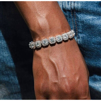 旺饰10mm冰糖满钻锆石男士手链方形冰糖链嘻哈小众网球手链金色18cm