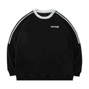 黑白条纹卫衣男女士秋冬宽松休闲字母潮牌三条杠上衣hxm413 黑色 m