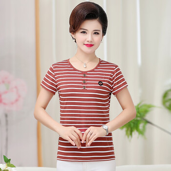 夏季条纹短袖t恤40-50装全棉女式打底汗衫新 小蜜蜂短袖皮红 xl 建议