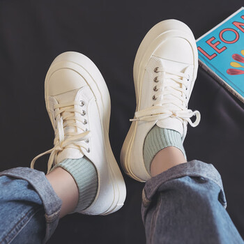 人本【特价捡漏】日系帆布鞋女2023年新款春季小白鞋厚底丑萌大头鞋