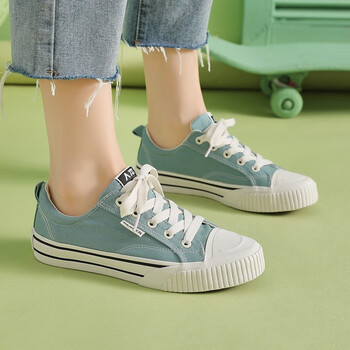 人本帆布鞋女学生板鞋女低帮系带休闲鞋女生鞋子2022新款百搭系带女鞋