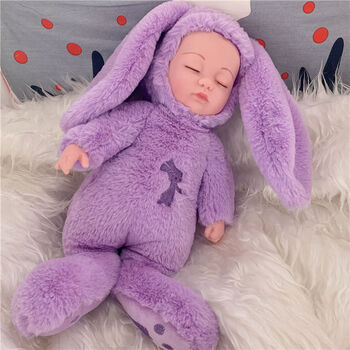 睡眠娃娃仿绒玩具音乐萌睡玩偶软胶安抚陪睡公仔大号紫色兔子大号无声