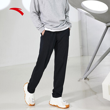安踏运动裤男裤2022新款直筒针织长裤宽松直筒平口休闲裤黑色卫裤子