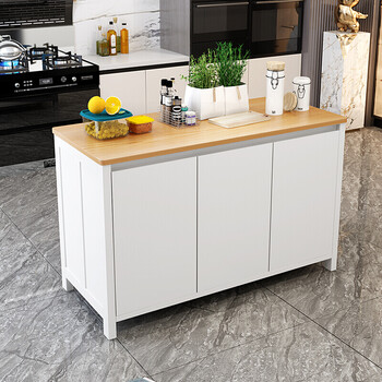 厨房中岛吧台柜开放式家用多功能实木料理台操作餐边柜中岛台餐桌一体