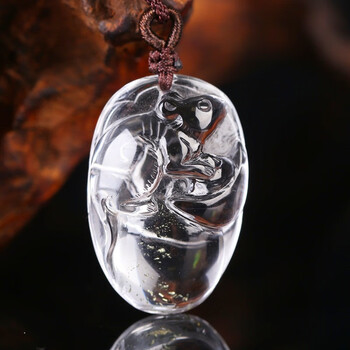 山头林村天然水晶生肖鼠吊坠鼠来宝本命年项链满地黄金黄铜矿水晶新年