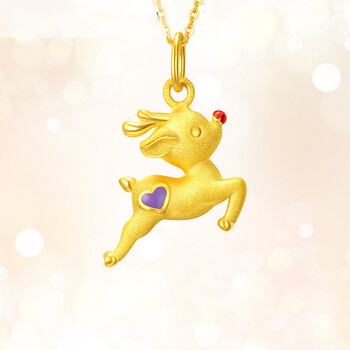钰帛工坊黄金鹿吊坠一鹿有你项链金鹿足金小鹿金吊坠女锁骨链小金鹿路