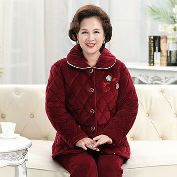 悠曼娅老年人睡衣女士冬季三层加棉睡袄超厚款奶奶老太太棉袄女加厚加
