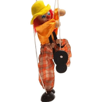 提线木偶儿童玩具拉线人偶小丑木制吊线匹诺曹玩偶戴帽子小丑黄色