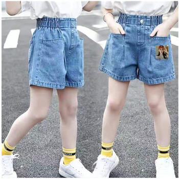 派捷斯女童牛仔短裤中大童夏装宝宝外穿薄款时尚儿童热裤潮 明黄色 真