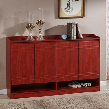 恒新家具 北欧红色鞋柜简约现代大容量门厅柜简易玄关实木色鞋柜多