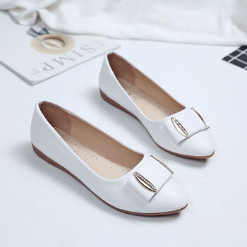 鞋子女春季新款方扣软底平跟单鞋尖头浅口平底鞋女鞋韩版瓢鞋白色40