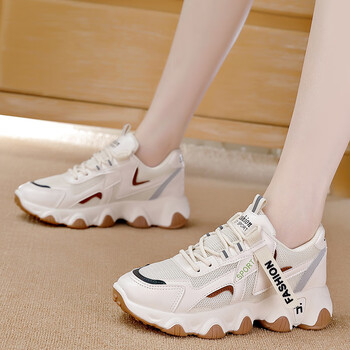 双星名人断码真皮老爹鞋女2023年秋季女鞋新款百搭跑步休闲运动鞋米