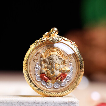 豪珠泰国佛牌描金大象牌吊坠象申带编号大小模鎏金壳男女项链小模白底