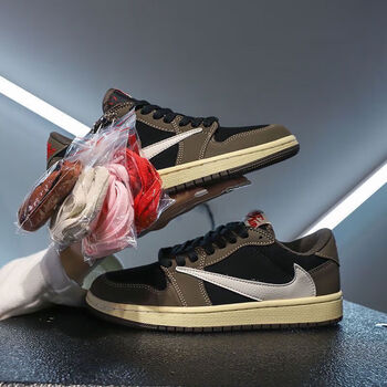 耐克顿乔1新款倒钩鬼脸闪电棕色百搭男女低帮篮球鞋板鞋cq4277童鞋 深