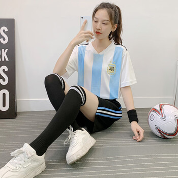 足球服女宽松套装学生体育运动训练服女生比赛队服梅西短款足球衣阿根