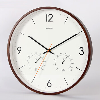 挂钟 掛鐘超挂钟现代简约钟表温度湿度计客厅石英钟北欧14英寸挂表 14