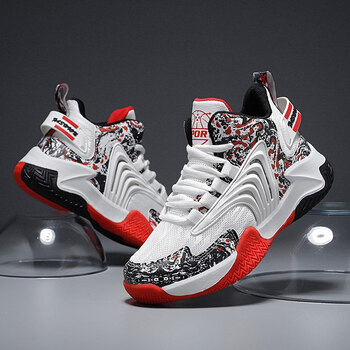 代7篮球鞋款网面男童鞋中大童aj球鞋男孩气垫 w023白红 31【图片 价格