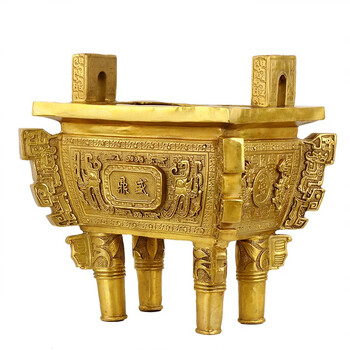 风水阁铜鼎摆件铜香炉聚宝龙鼎方鼎家居摆件铜诚信商务礼品鼎香炉金