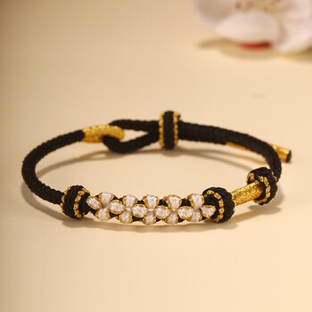 小清新可穿3d硬金转运珠吊坠抖音小红书同款可调节红绳手链串珠黑色