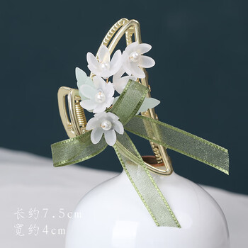 汉服头饰后脑勺抓夹复古铃兰花发夹古风发饰后压鲨鱼夹蝴蝶结丝带铃兰