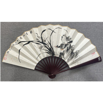 折扇兰花花鸟 《兰香四溢》 河南美协会员   许宜锦 水墨篆刻画 国画