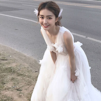 仙女旅拍户外出门纱超仙气梦幻写真长礼服齐地轻纱图片款同款羽毛138l