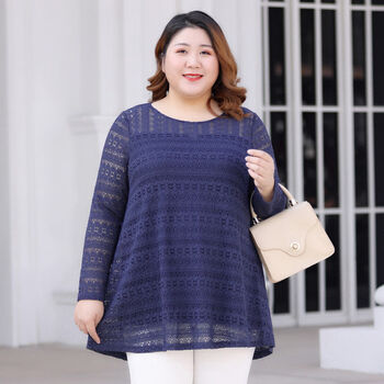 妙芙莲大码女装200斤胖mm加肥加大打底衫早春中长款蕾丝衫长袖2024