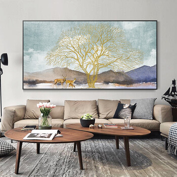 横幅客厅沙发背景墙装饰画中式艺术画招财风水靠山图中堂壁画大厅墙画