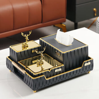 诺莘轻奢风纸巾盒创意简约现代客厅托盘烟灰缸套装摆件高档餐桌抽纸盒