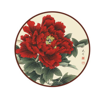 阿尤布牡丹花挂画客厅人财两旺背景墙壁画走廊花开富贵画玄关圆形装饰