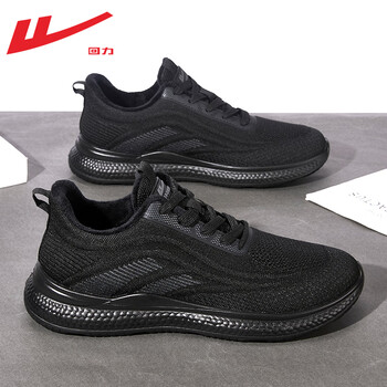 回力男鞋运动鞋男款新款秋冬季加绒保暖黑色超轻减震跑步鞋男主图款黑