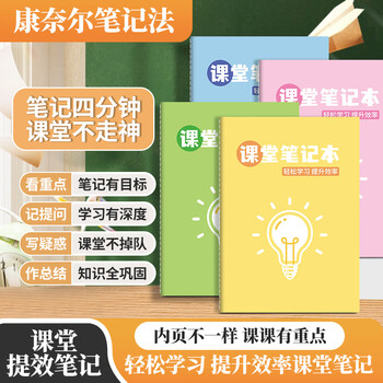 【4本装】佐澜哲 不走神康奈尔课堂笔记本本子b5/40张大号加厚思维导图笔记本子初高中生高效上课笔记本