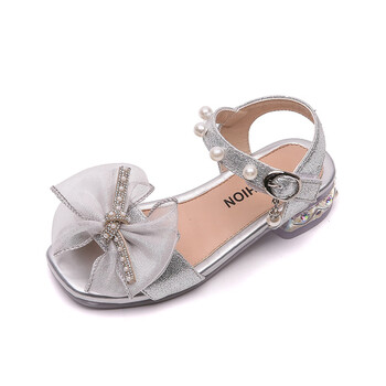 a安崉蝴蝶结女童凉鞋公主风2021夏新款韩版时尚水钻露趾凉鞋中大银色