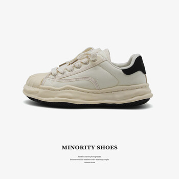 日系低帮男女日本冈山久留米硫化鞋学生小众板鞋厚底贝壳头溶解鞋白色