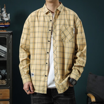 海澜之家hla2024春季衬衫潮流格子风休闲透气长袖外套少年男装上衣