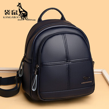 袋鼠轻奢时尚真皮双肩包女2024夏新款时尚百搭妈妈背包牛皮软包女士