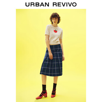 ur2024夏季新款女装都市休闲学院经典格纹百褶半裙uwu540043