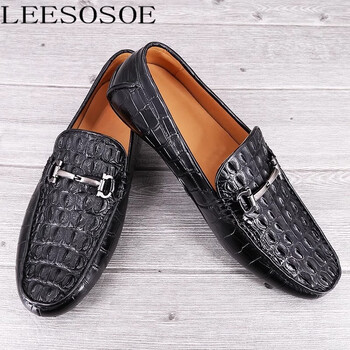 leesosoe品牌轻奢男鞋鳄鱼皮豆豆鞋男士春季一脚蹬懒人休闲皮鞋真皮
