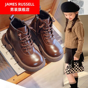 jamesrussell儿童马丁靴女童短靴小学生小女孩冬季穿的韩系保暖鞋冬款