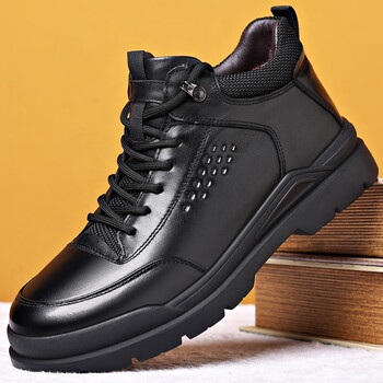 颂玫琳冬季真皮羊毛棉皮鞋男士加绒加厚高帮防滑中老年皮毛一体防寒