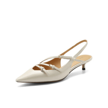 百丽女款法式绝美包头凉鞋女2024夏新商场同款仙女细高跟单鞋米色36