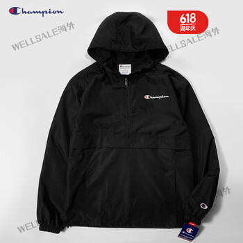champion冠军防风防泼水户外半拉链冲锋衣男士套头夹克春秋外套女黑色