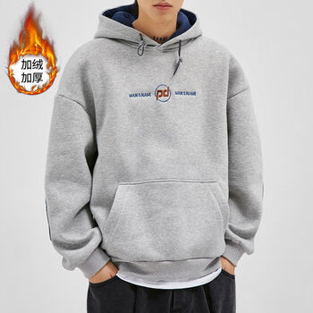 绒男士秋季宽松加绒韩版潮流加厚上衣青少年加绒卫衣灰色加绒加厚2xl