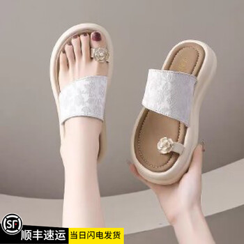 小回力家拖鞋女2024新款夏外穿海边夹脚沙滩鞋感时尚平底皮凉拖白色40