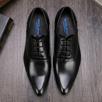 男士商务/正装皮鞋>woufo>woufo韩版真皮尖头皮鞋男英伦青年发型师潮
