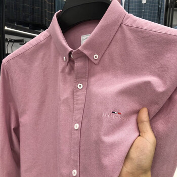 tommybull美国tommy汤米长袖纯色衬衫纯棉真刺绣衬衣休闲商务高端男