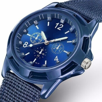 鸿颖夜光手表男学生党韩版时尚潮流表尼龙带户外运动简约手表腕表蓝色