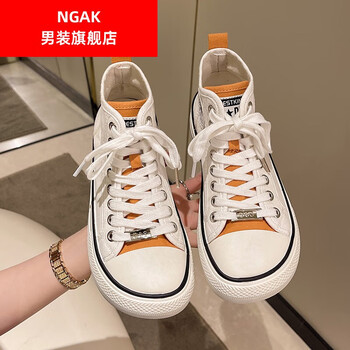 ngak2023高帮芒果头帆布鞋女式新款学生日系厚底小鞋chic鞋子桔色35偏